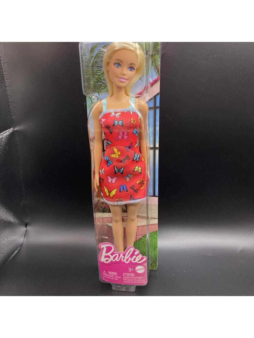 NIB Barbie Blonde Blue Eyes Red Butterfly Dress B13